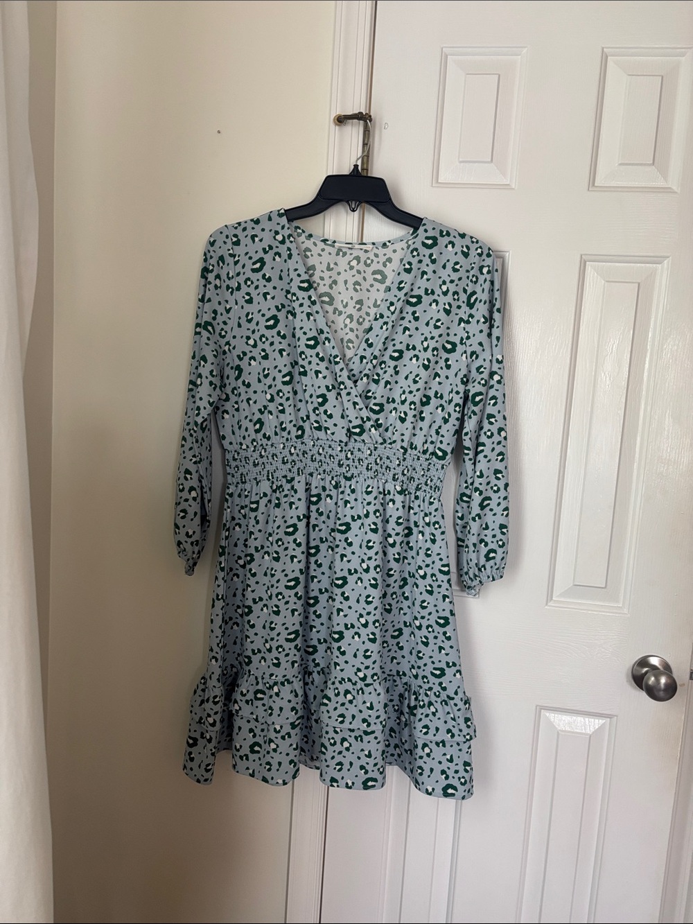 Women's Light blue with green leapard Printed  Dress